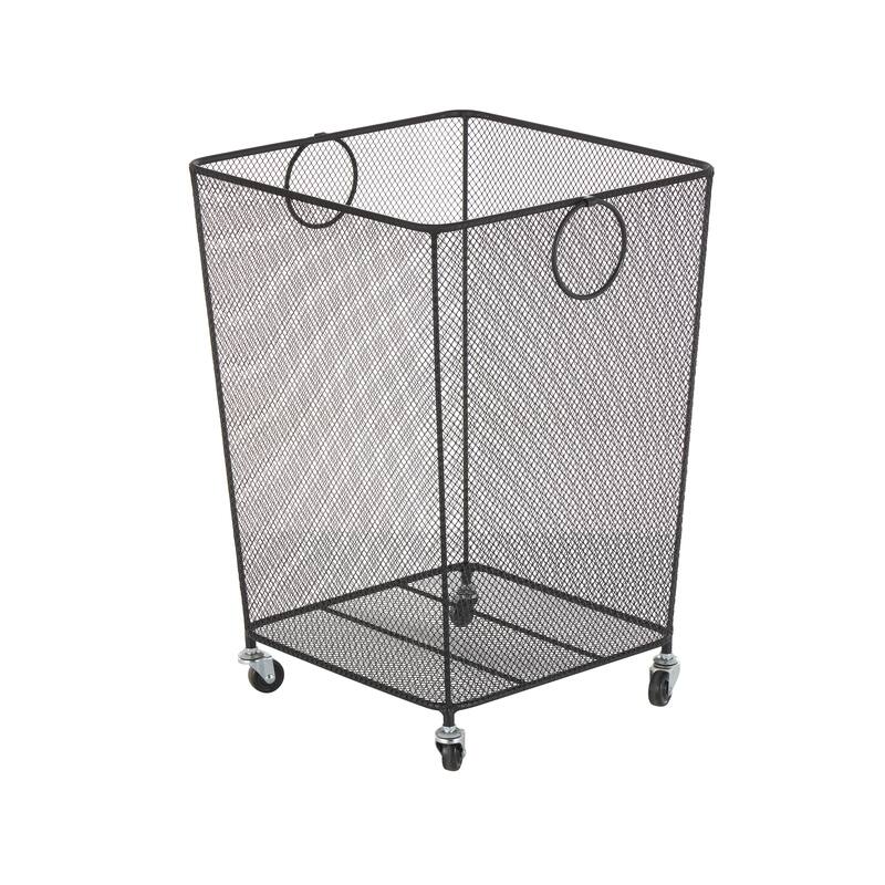 Black or Gold Metal Square Mesh Wire Rolling Laundry Storage Cart with Ring Handles