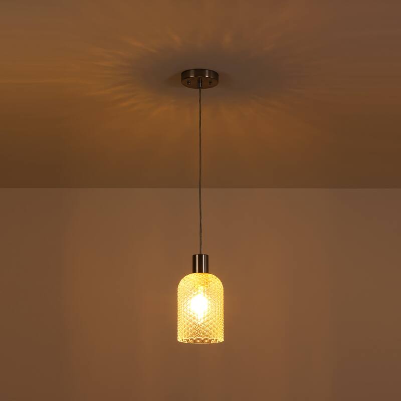 1/3-Light Modern Glam Bell-Shaped Adjustable Island Pendant Light with Clear/Blue/Amber Textured Glass
