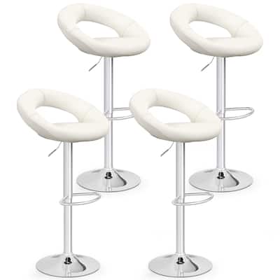 Gymax Set of 2 Bar Stools Adjustable PU Leather Barstools Swivel Pub