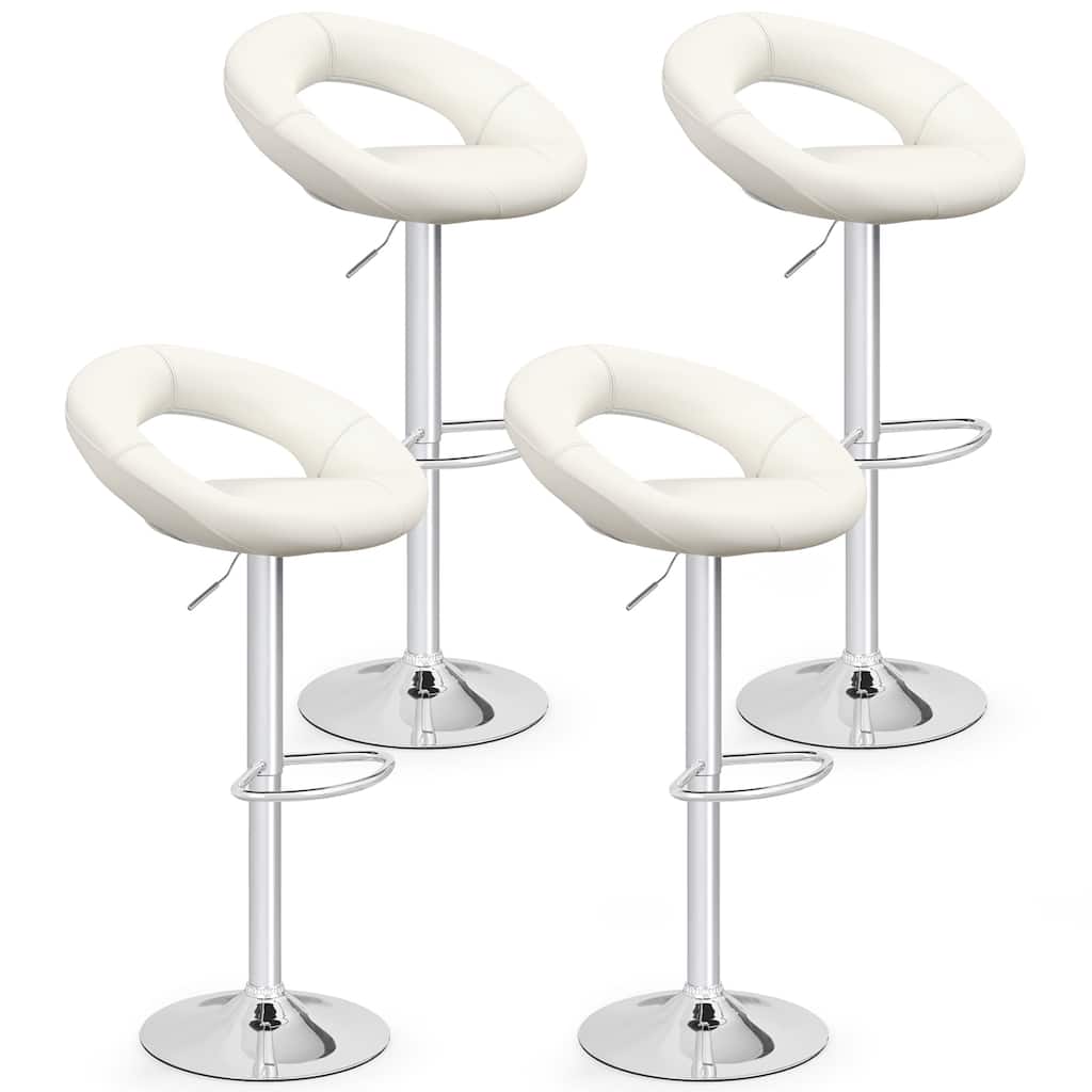 Gymax Set of 2 Bar Stools Adjustable PU Leather Barstools Swivel Pub