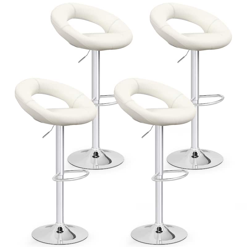 Gymax Set of 4 Adjustable Bar Stools Swivel Pub Chairs Barstools PU - See Details - Bar Height - White - Set of 4
