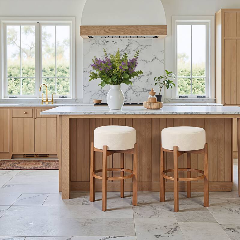 Nade Barstool Beige & Walnut - Beige/Walnut