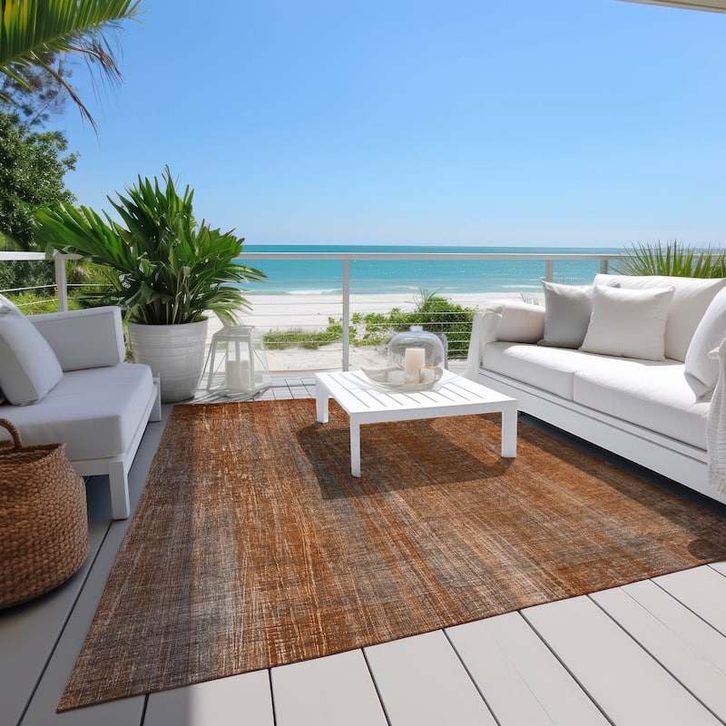 Machine Washable Indoor/ Outdoor Ombre Solid Chantille Rug - 9' x 12' - Paprika
