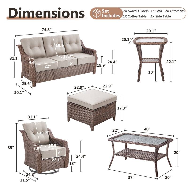 Artisan Patio Brown Wicker Sofa Conversation Set with 6-Inch Thick Cushions