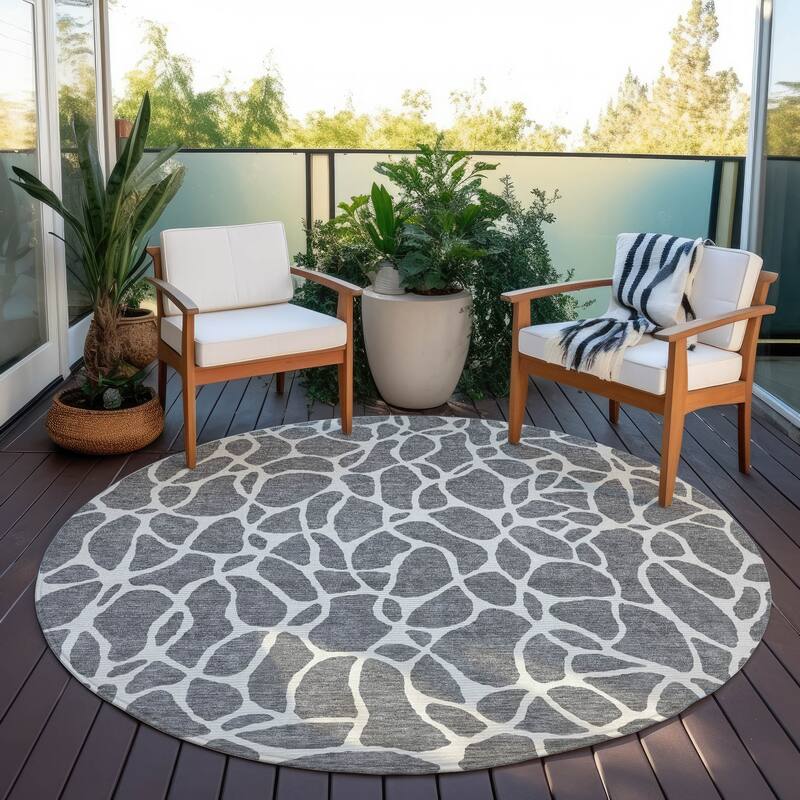 Machine Washable Indoor/ Outdoor Modern Chantille Rug - Gray - 8' x 8'