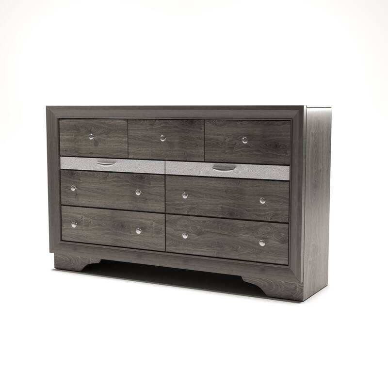 Pord Contemporary 56-inch Wide 9-Drawer Wood Dresser with Silver Accent by Furniture of America
