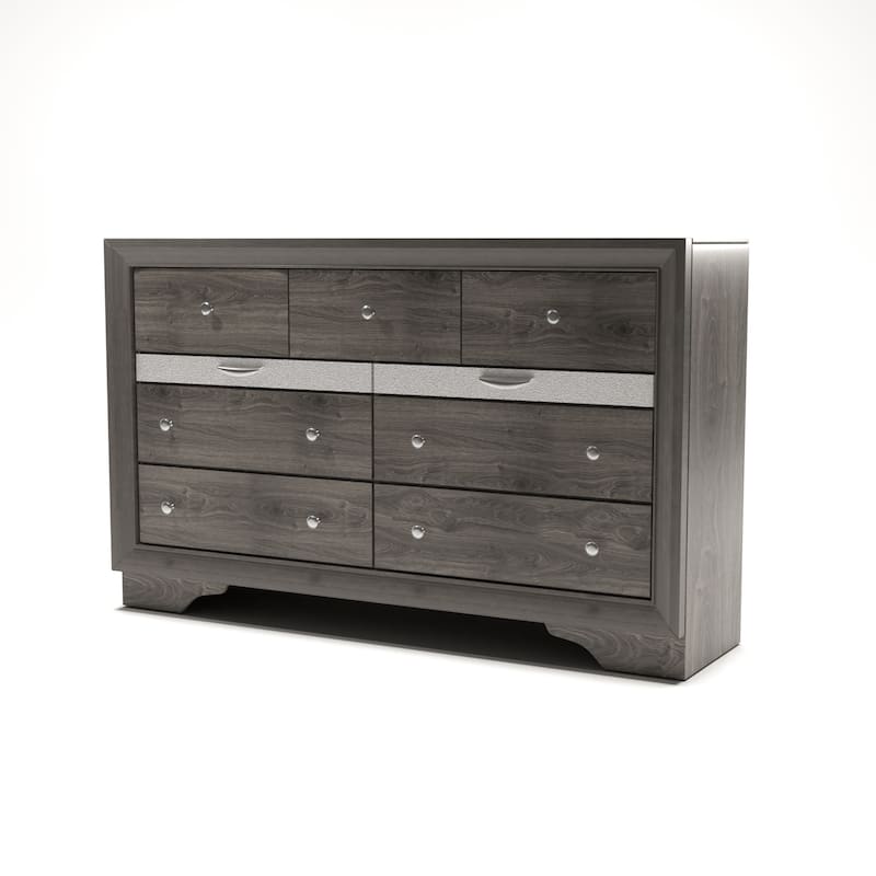 Pord Contemporary 56-inch Wide 9-Drawer Wood Dresser with Silver Accent by Furniture of America