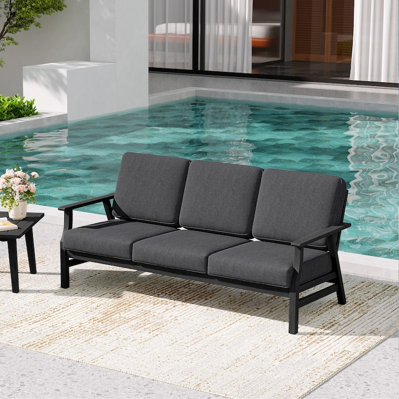 Teak Frame Outdoor Loveseat Daybed with Water-Resistant Cushions.