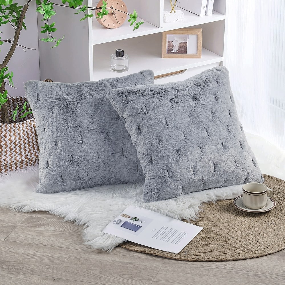 Serenta JacquardRabbit FauxFur Pillow Cover 2 Piece, NO INSERT
