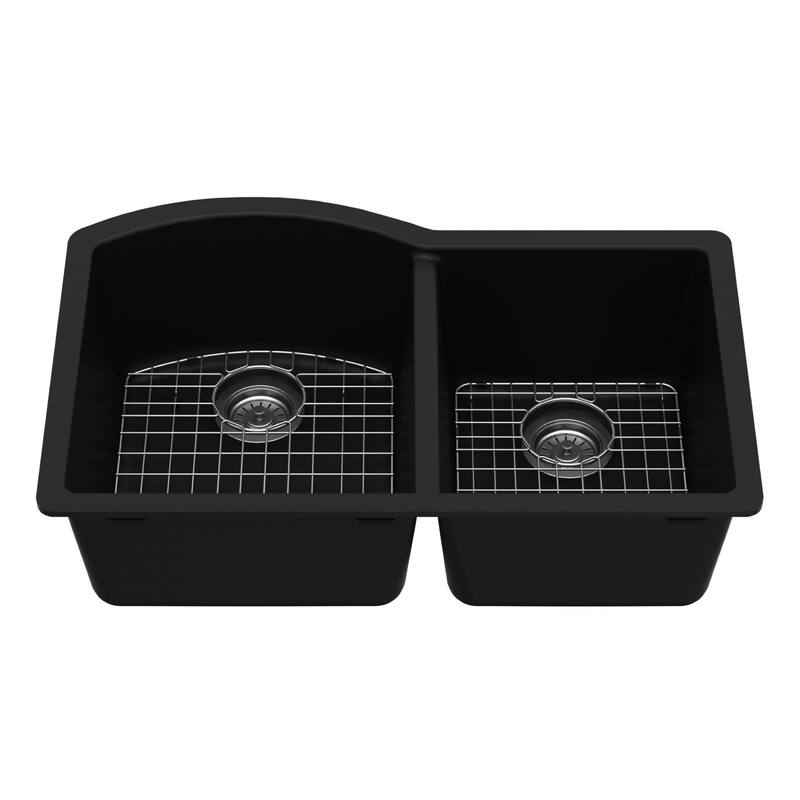 Karran Undermount Quartz 32 in. 60/40 Double Bowl Kitchen Sink Kit