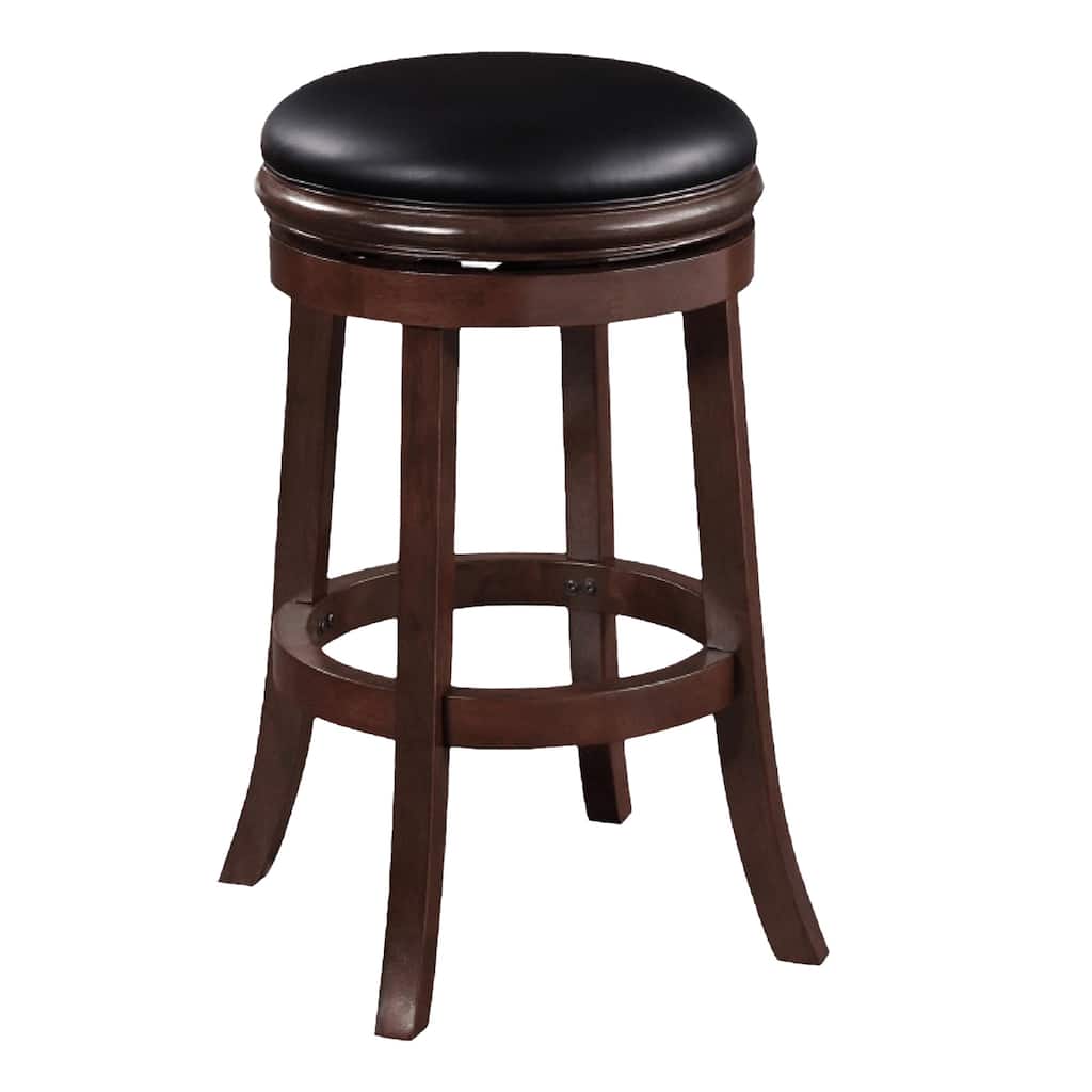 Sabi 29 inch Swivel Counter Stool, Solid Wood, Faux Leather, Brown, Black