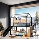 preview thumbnail 1 of 14, Contemporary Twin Over Twin Metal Bunk Bed, Housebed with Slide and Storage Stair, Maximized Space, Black with Black Slide