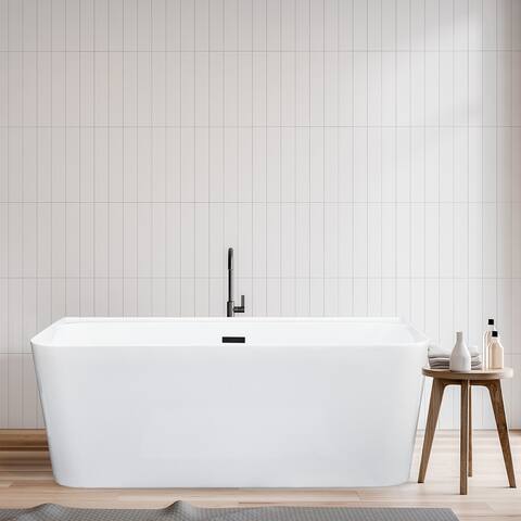 Altair Groda 63" x 30" Flatbottom Freestanding Acrylic Soaking Bathtub in Glossy White with Drain and Overflow