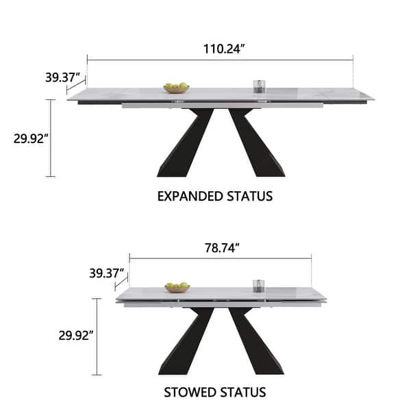 dimension image slide 2 of 3, 110.23'' Extendable Rectangular Sintered Stone Dining Table For 8 -10 People