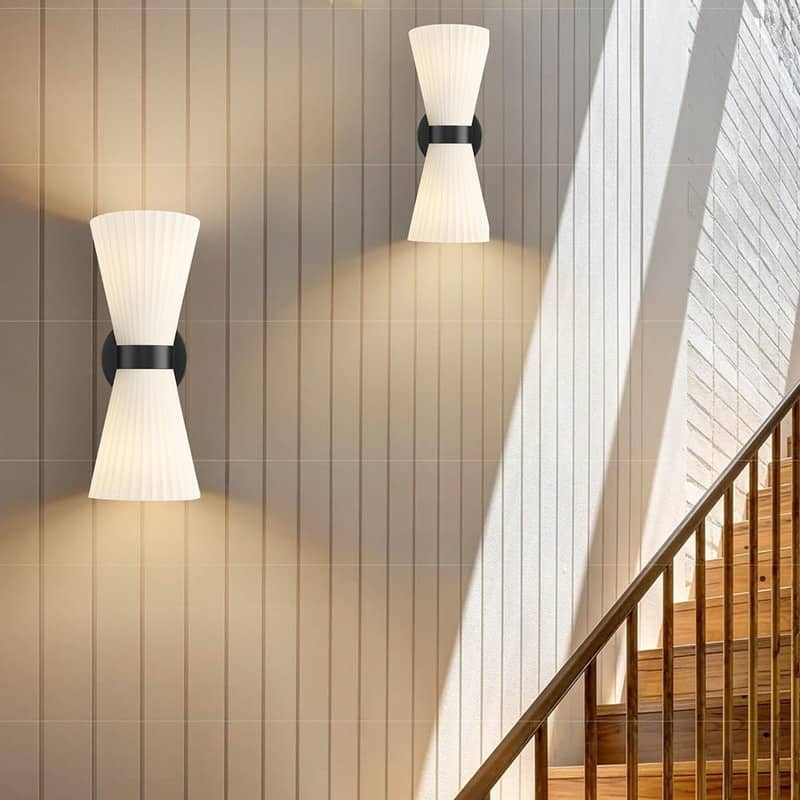 2 Light lighting and fixtures matte black wall sconce glass, metal wall lighting