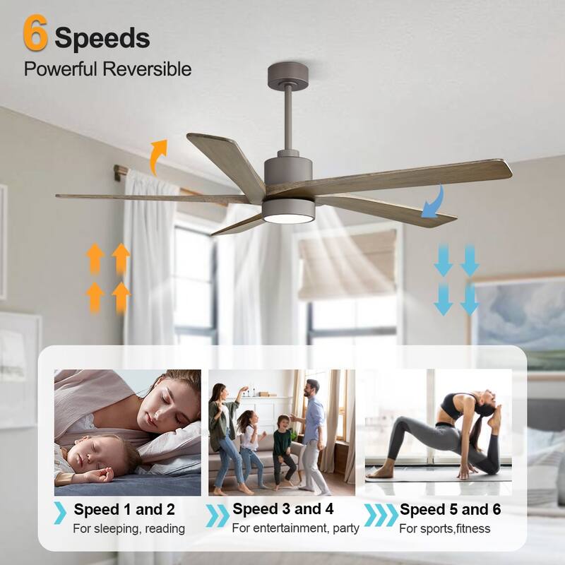 WINGBO 72" Ceiling Fan with Lights, 5 Reversible Blades, Ultra Quiet 6-Speed DC Motor...