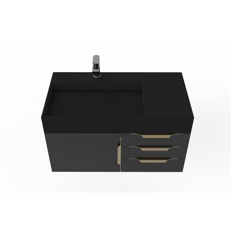 Amazon 36" Wall Mounted Bathroom Vanity Set w/ Black Top