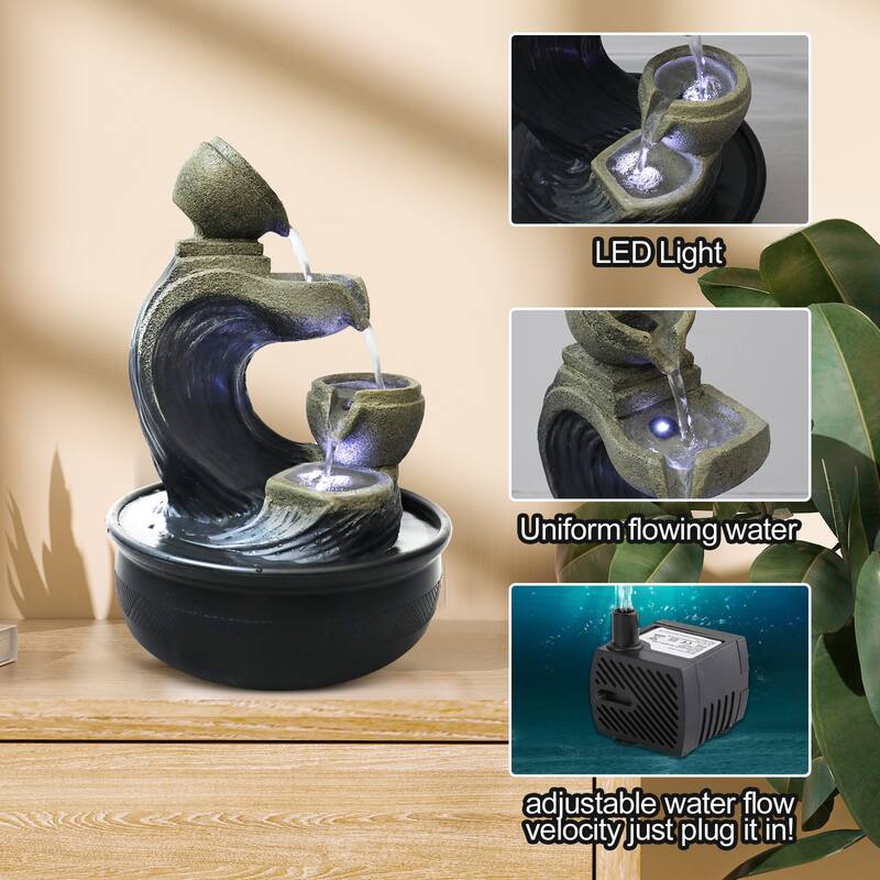 15.7"H Tabletop Water Fountain for Living Room - Indoor Waterfall Feature for Home and Office Decor