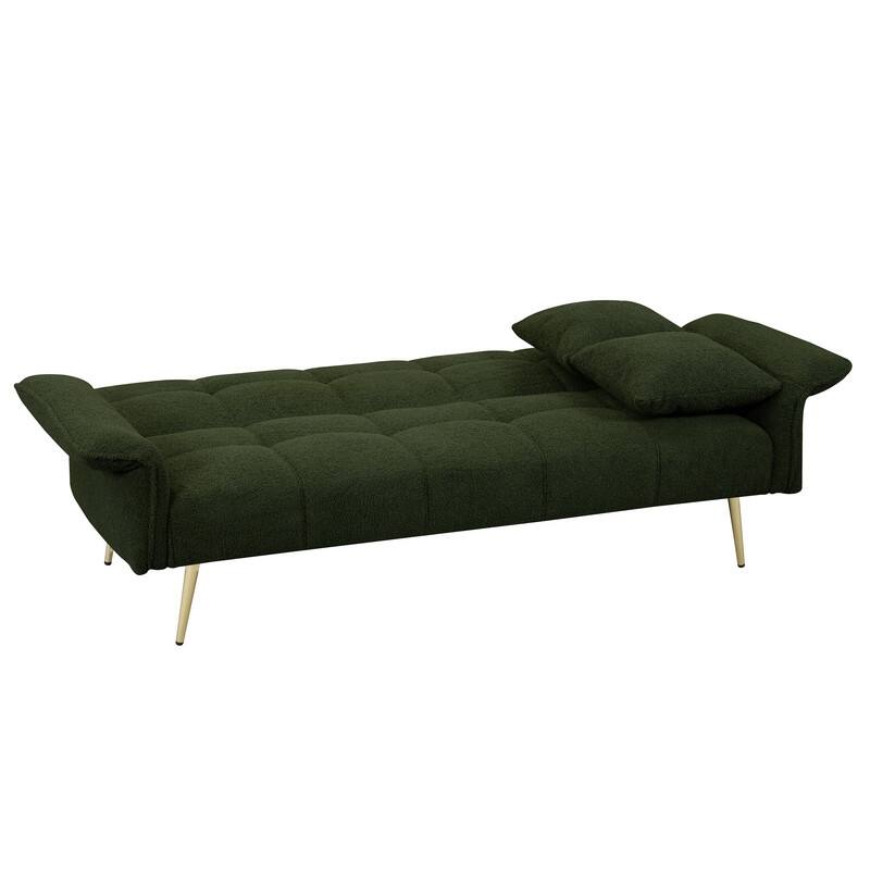 70.1" Teddy fleece Futon Couch Sofa Bed Folding Sleeper with Adjustable Armrests Backrest