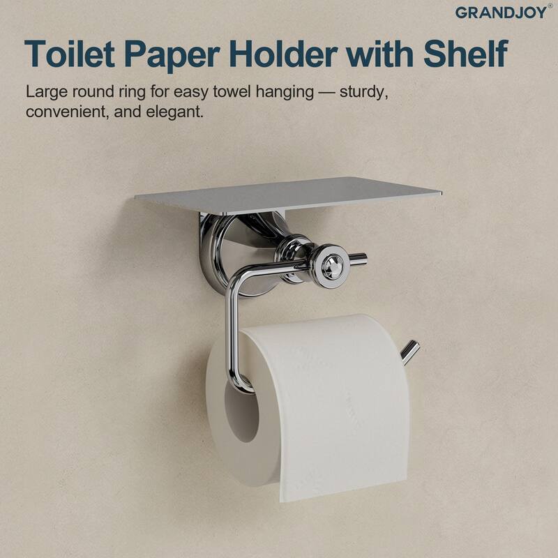 GRANDJOY 4-Piece Bathroom Hardware Set with 23-Inch Single Towel Bar and Shelf Toilet Paper Holder