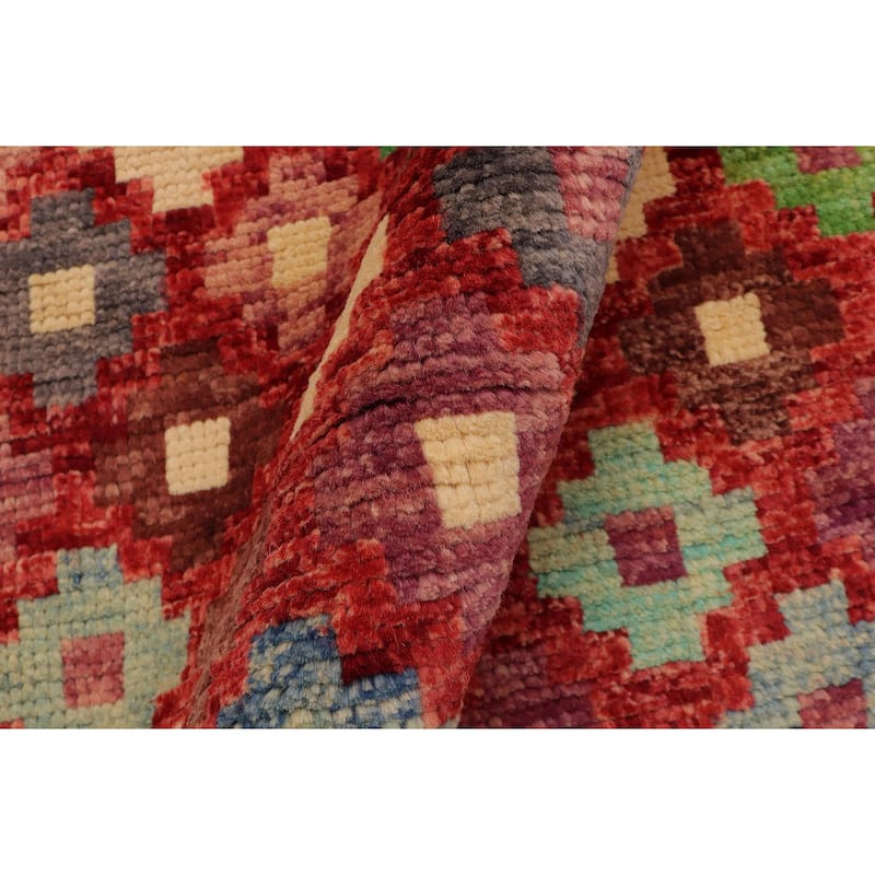 Contemporary Balochi Wise Red/Blue Hand Knotted Wool Rug - 3'3'' x 4'10''