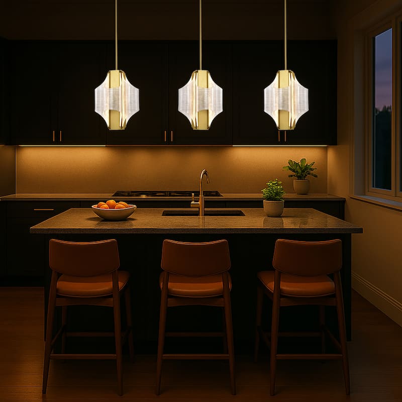 Idris LED 4 Light Pendant Vintage Brass Finish Light Guide Panels - Vintage Brass