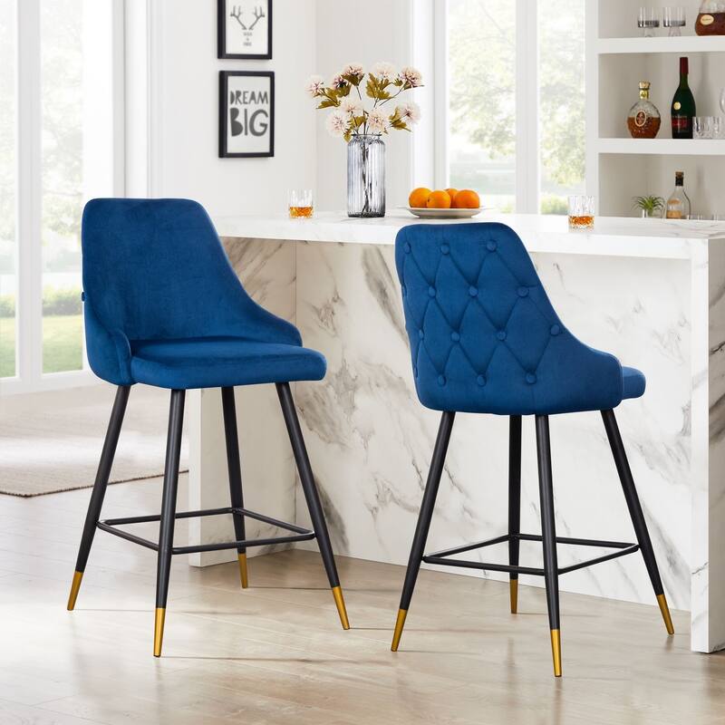 Hammel Velvet Bar Stool -Set of 2 - Blue
