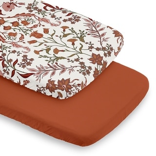 Sweet Jojo Designs Ivory & Orange Boho Vintage Floral Girl 2 Pack Baby Bassinet Fitted Sheets - Solid Rust & Bohemian Wildflower