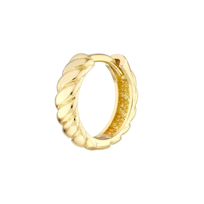 Curata 14k Yellow Gold 3.5x13mm Ribbed Polished Hoop Earrings