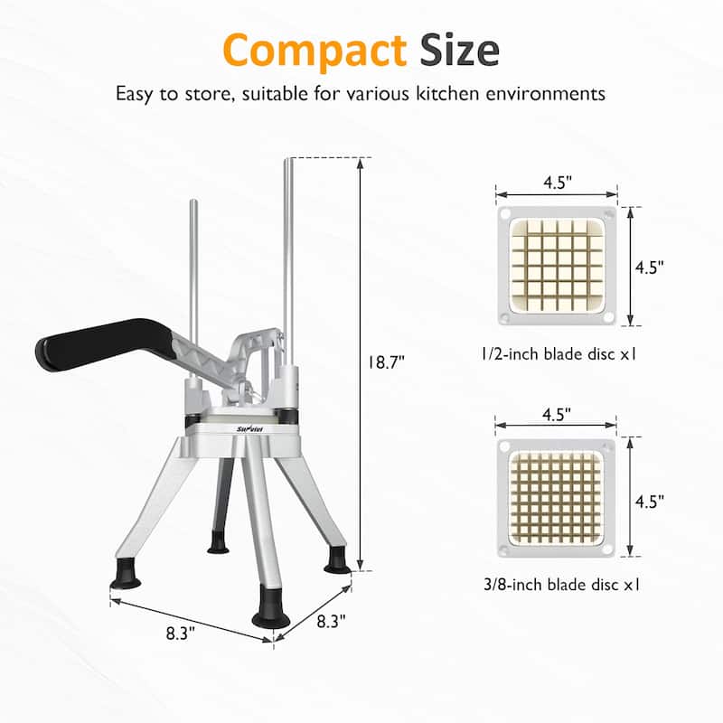 French Fry Cutter with 1/2 Inch and 3/8 Inch Blades, Stainless Steel