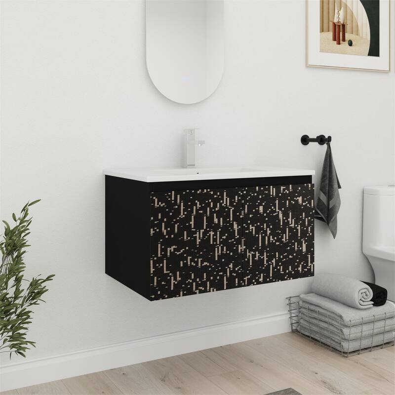 Bathroom Vanity With Sink In 24/30 Inch, Floating Bathroom Vanity with Soft Close Door