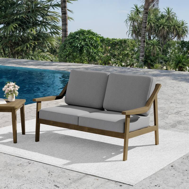 Outdoor Teak Wood Slat Back Patio Loveseat Sofa