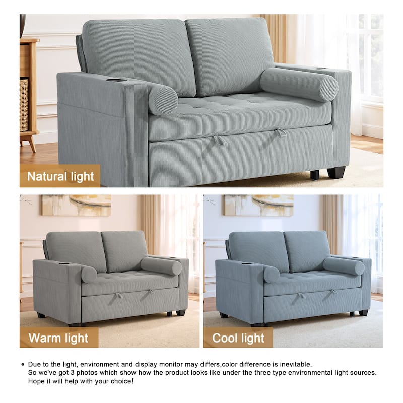 3-in-1 Pull-Out Sleeper Sofa Bed Convertible Adjustable Multi-Functional Loveseat with USB Port