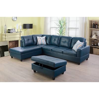 3-Pieces Sectional Sofa Set,Left Facing Denim(09518A)