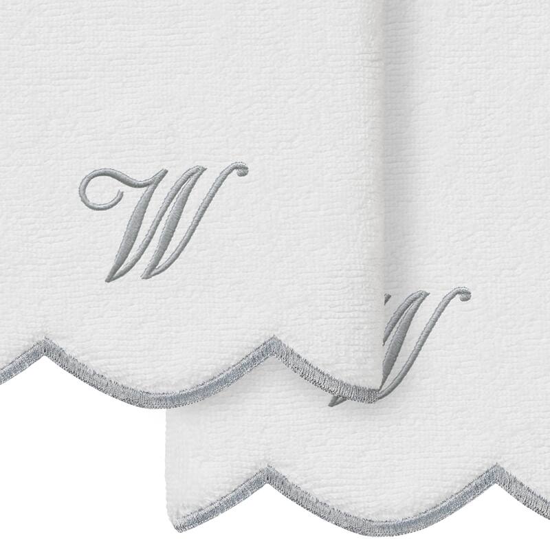 Authentic Hotel and Spa 100% Turkish Cotton Grey ADORNIA Scallop Personalized 2 Piece Fingertip Towel Set - 2 Fingertip Towels