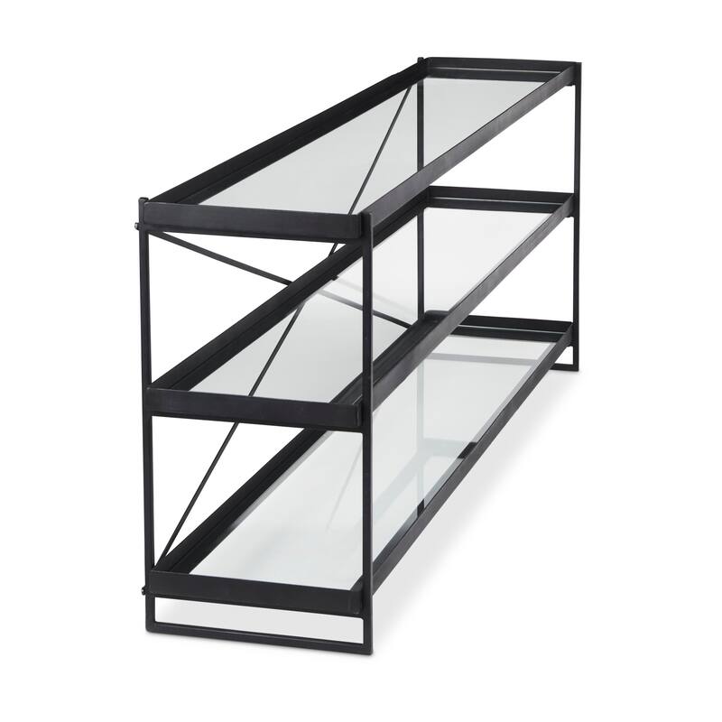 Trey Gold Iron Frame w/ 3 Glass Shelves Console Table - 72"L x 16"W x 30"H