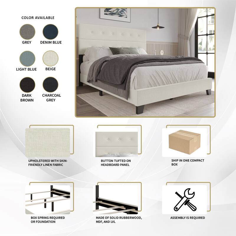 CraftPorch Luxury Button Tufted Upholstered Linen Bed