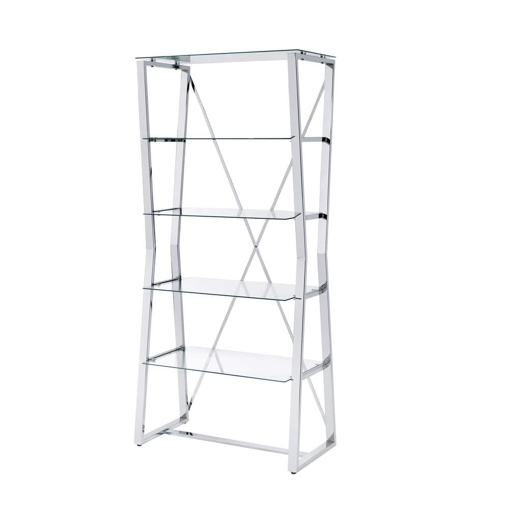 Morfell Contemporary Chrome Glass-Shelf Bookcase by Furniture of America