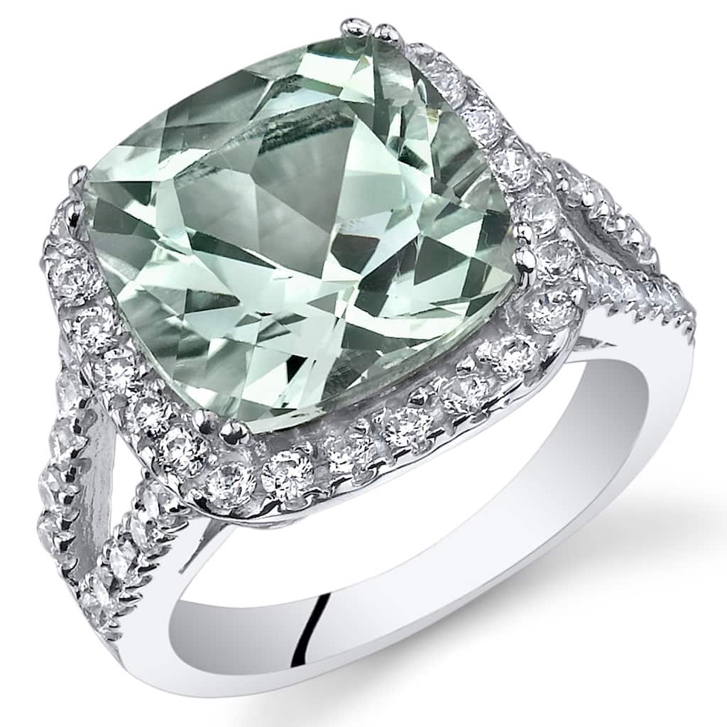 Sterling Silver 4.75 ct Green Amethyst Halo Ring