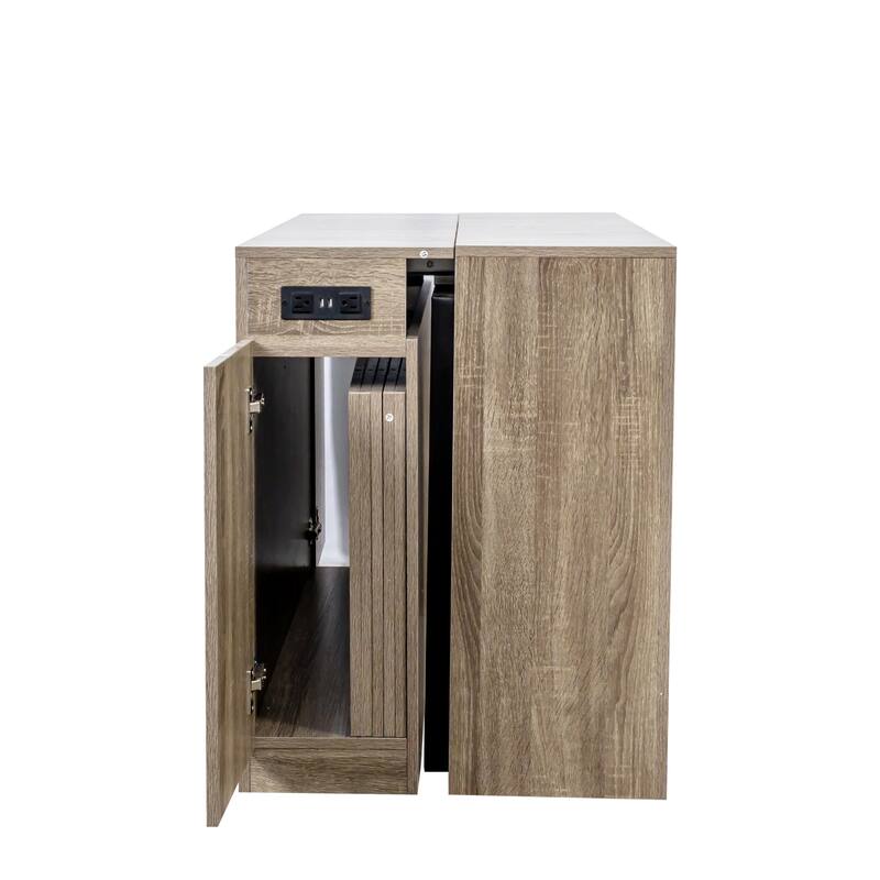 Modern Extendable Dining Table with Outlet & Storage, Space-Saving Expanding Table for Party & Meetings