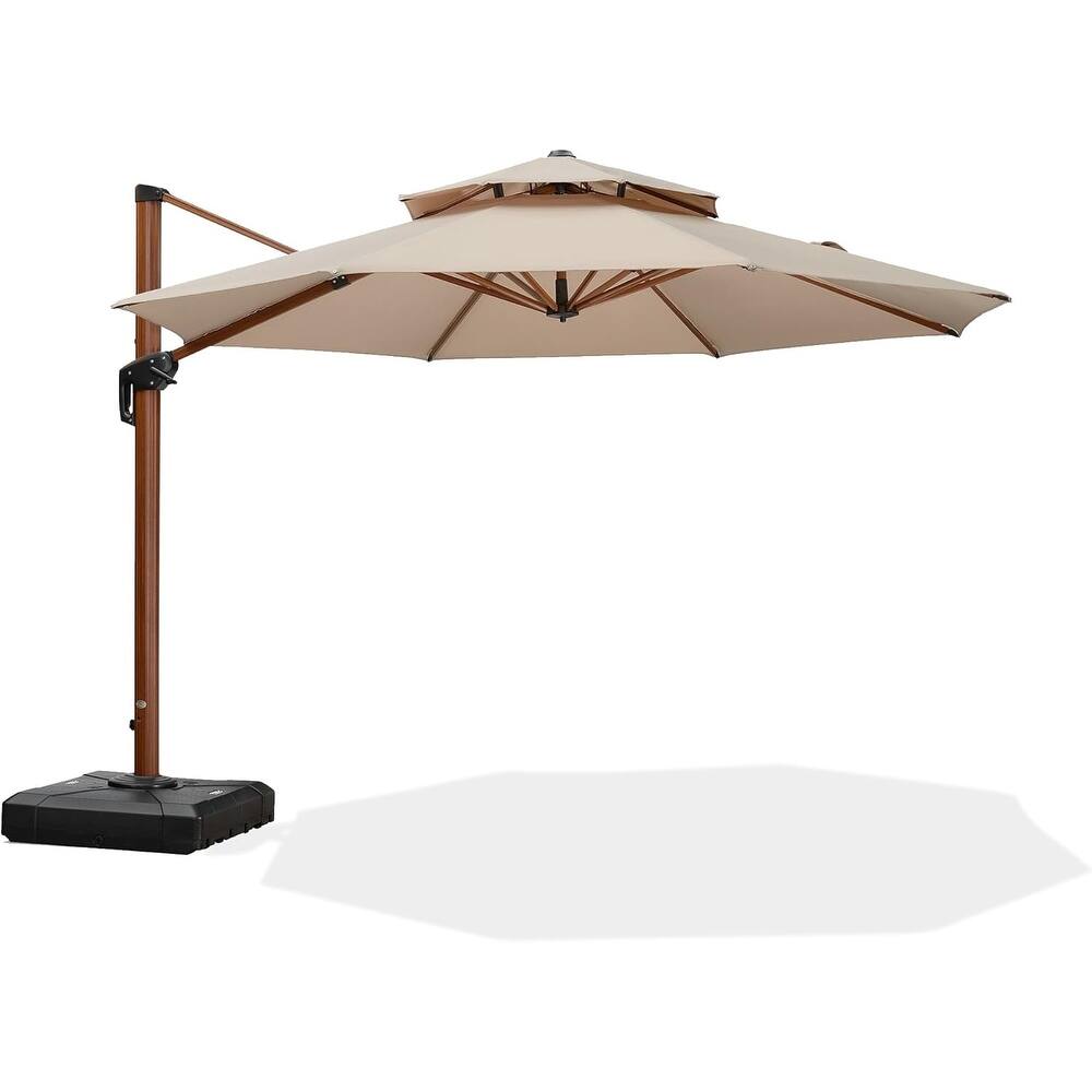 PURPLE LEAF Double Top10/11/12/13ft Round Patio Cantilever Umbrella in Wood Color