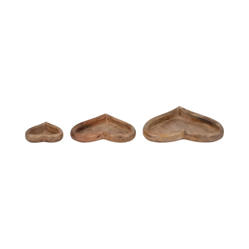 Sagebrook Home Mango Wood Heart Trays - Perfect For Entertaining & Decor - 14" x 14" x 2"