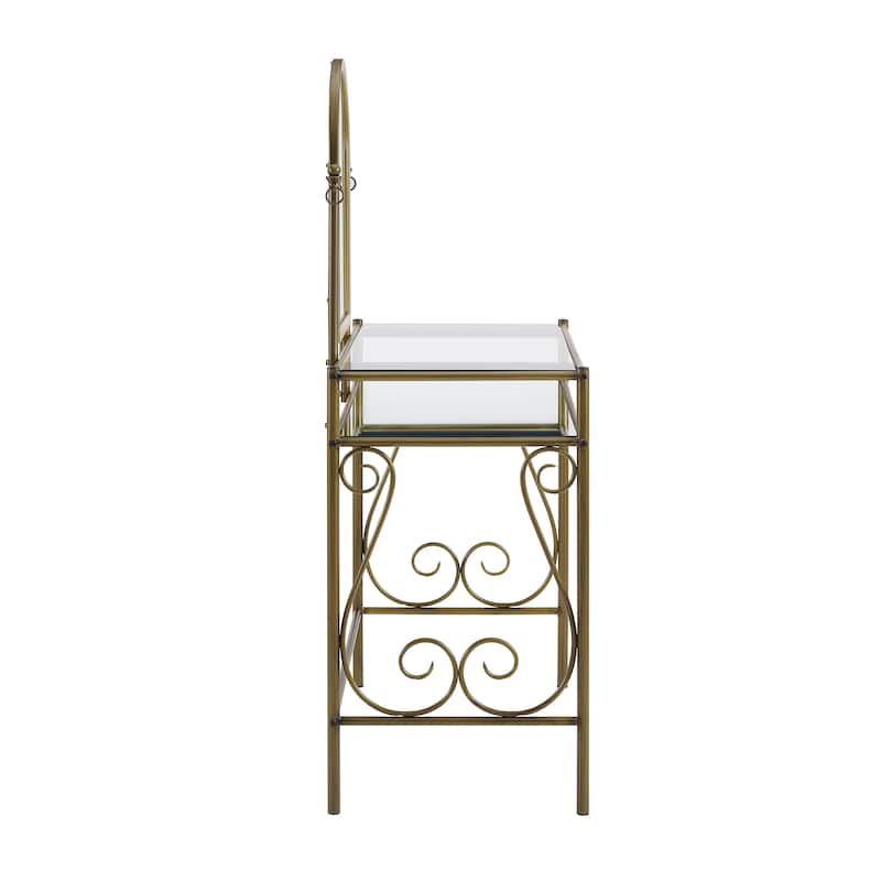 Linon Angelica Glass-top Metal Vanity Set