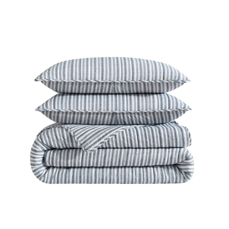 Nautica Coleridge Vertical Stripes Reversible Cotton Quilt (Blue, 3 Piece Set)