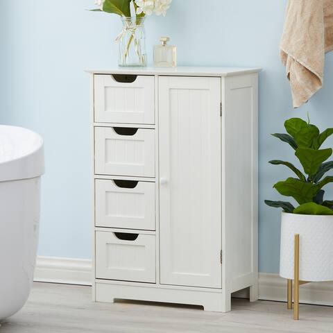 White Wood 4-Drawer 1-Door Bathroom Storage Cabinet - 32.68" H x 22.05" W x 11.81" D