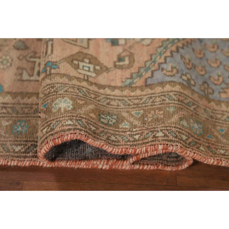 Geometric Hamedan Persian Vintage Runner Rug Handmade Wool Carpet - 3'5" x 9'3"