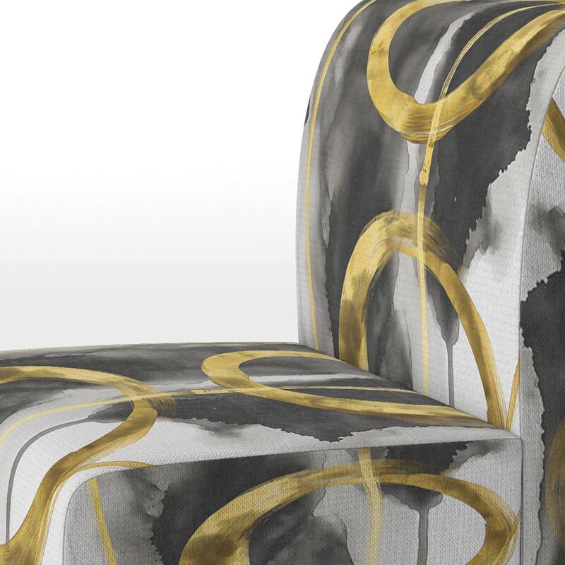 Designart "Mettalic Indigo And Gold II" Upholstered Abstract Accent Chair - Glam Arm Chair For Living Room