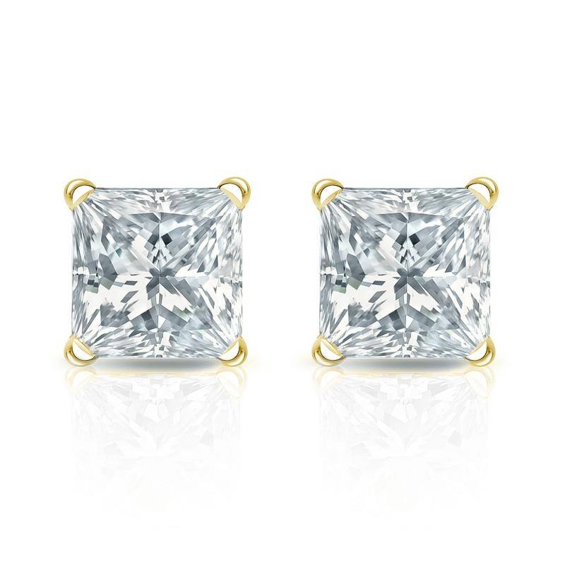 Auriya 18-karat Gold Lab Grown 1.25 carat TDW Princess Diamond Stud Earrings 4-Prong Martini Screw-back