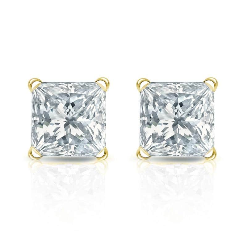Auriya Plat Gold Lab Grown 1.25 carat TDW Princess Diamond Stud Earrings 4-Prong Martini Push-back