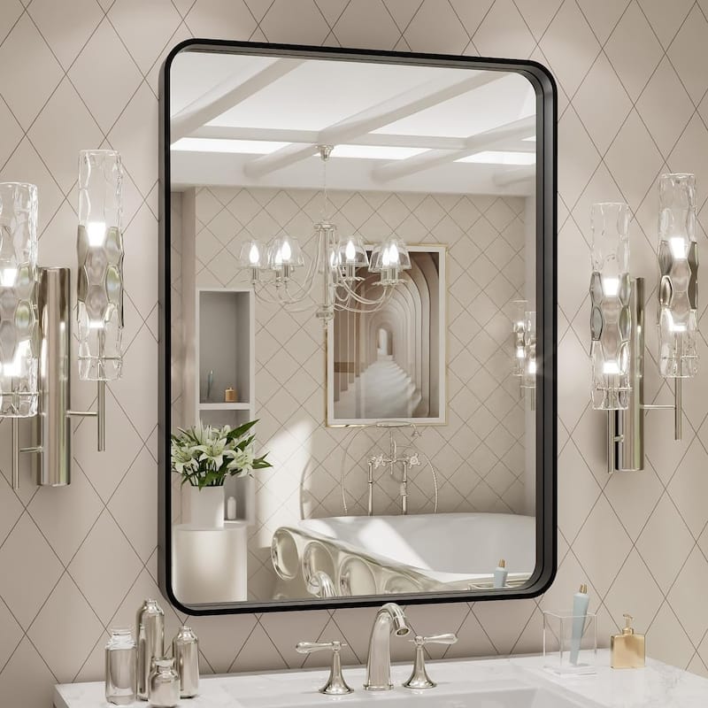 Modern Metal Frame Wall Mounted Bathroom Vanity Mirror